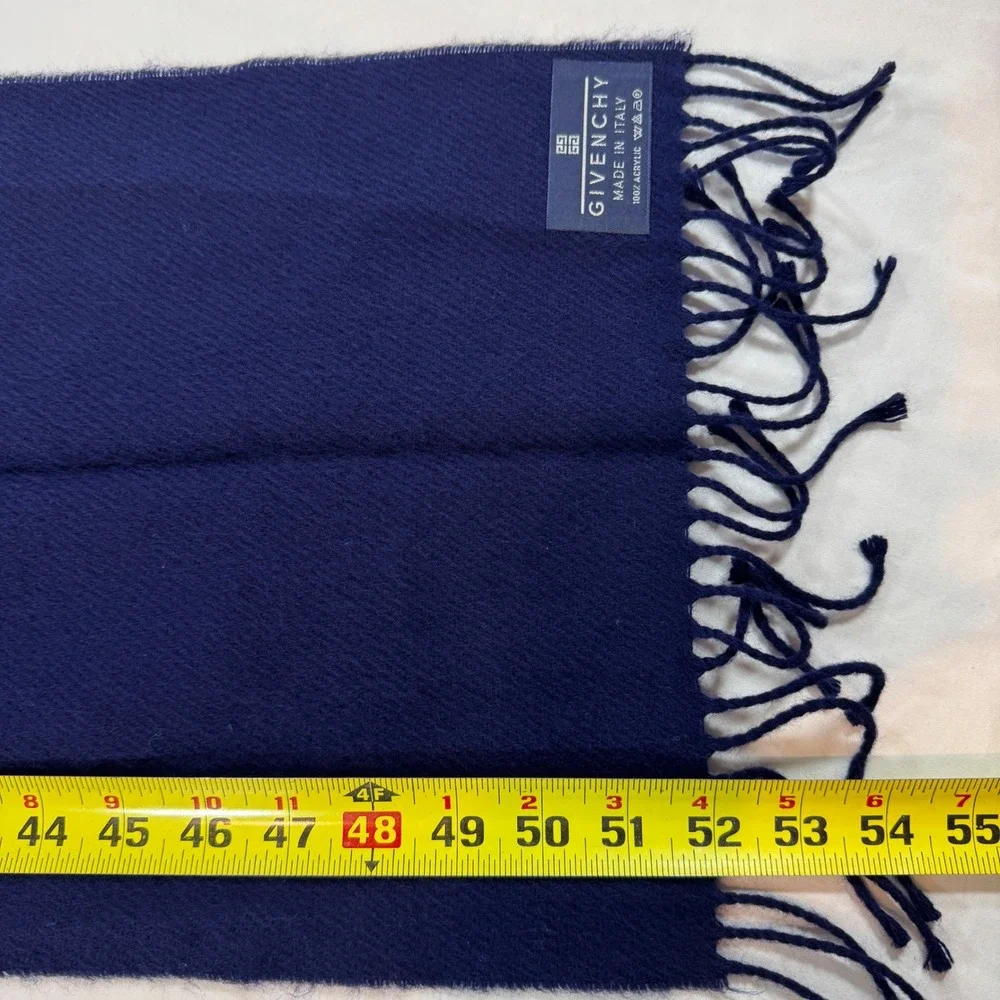 Givenchy Navy Blue Fringed Scarf Made in‎ Italy Acrylic Solid Winter Wrap